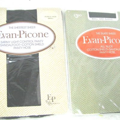 2 Vintage New Womens Evan Picone gray flannel purple pantyhose Small